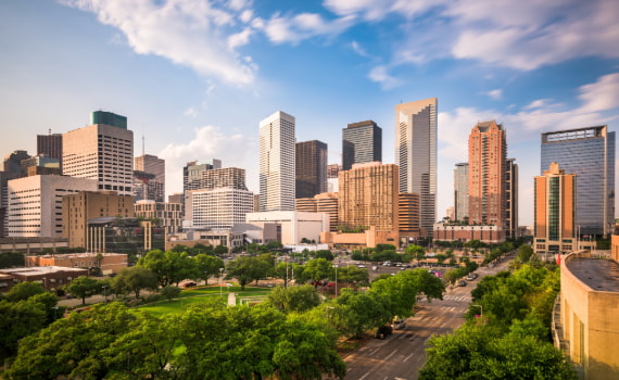 The Houston skyline on a sunny day